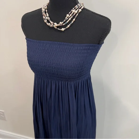 Lilly Pulitzer Navy Blue Strapless Silk Finish Maxi Dress Size Small - Picture 13 of 16